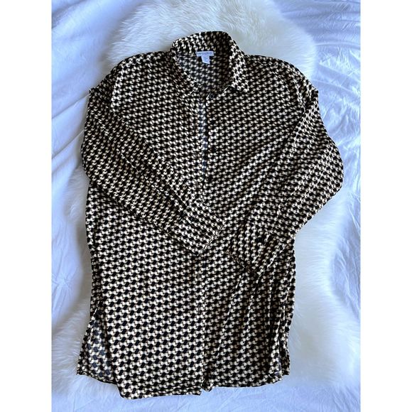 Retro Carolina Belle Montreal Geometric Print Long Sleeve Button Down, Size M - Picture 1 of 4